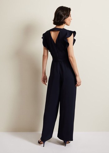 Phase Eight Kallie V Neck Frill Jumpsuit Navy Canada | GNFZEB-149